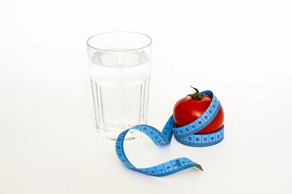 tape, tomato, glas, diet, water, drinking, health, weight, healthy, loss, nutrition, dieting, food, fitness, fit, lifestyle, concept, care, overweight, eating,